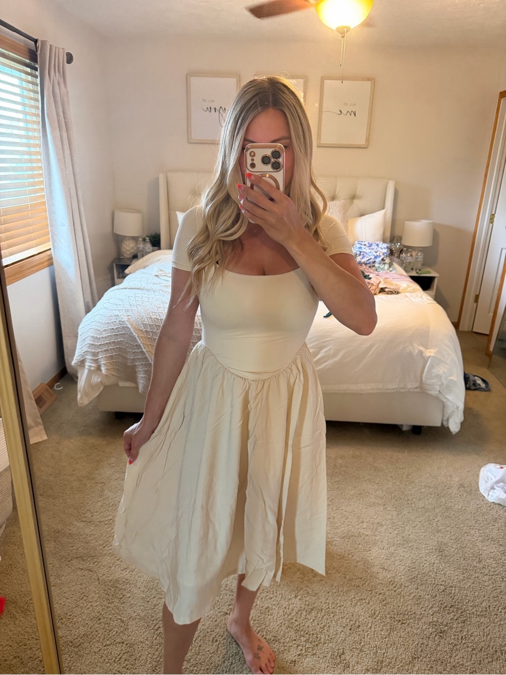 Cream Midi Fit-and-Flare Dress